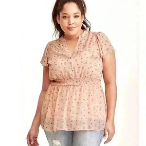 Torrid Mauve “Owl” Print V-Neck Cap Sleeve Chiffon Peplum Peasant Top Size 14/16